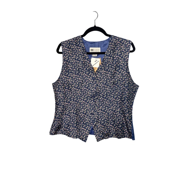 One Resource Jackets & Blazers - One Resource Womens Silk Vest L Blue Floral Button Front Cottagecore Vintage